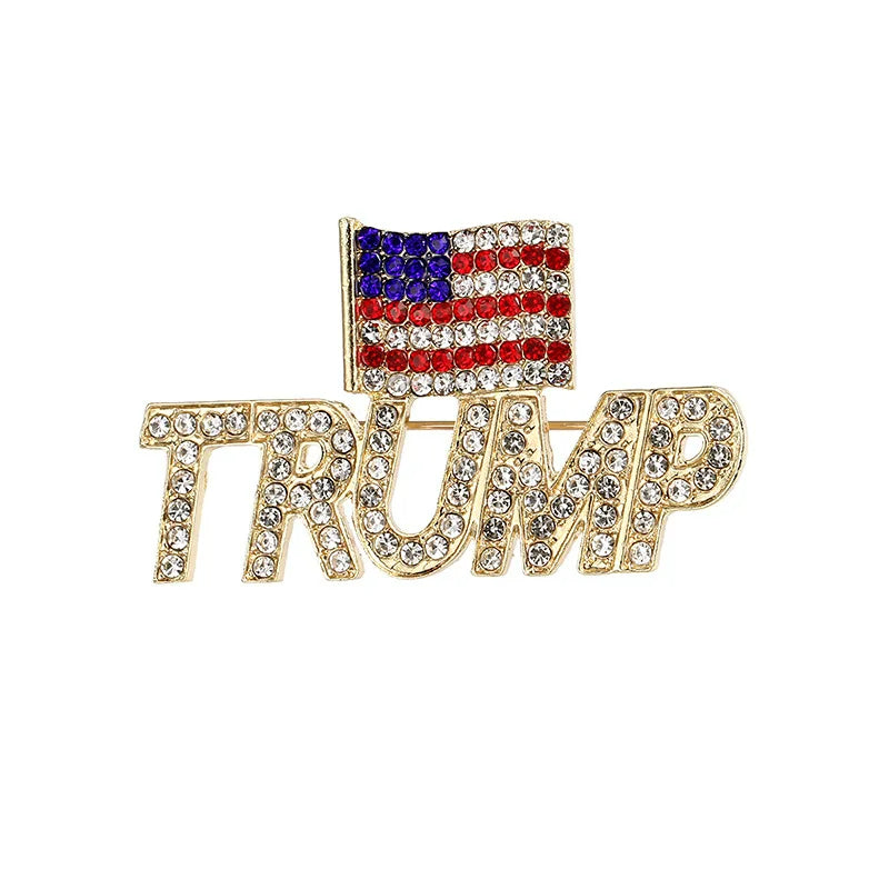 Crystal Trump Brooch with USA Flag - 2024 Presidential Election Souvenir Pin