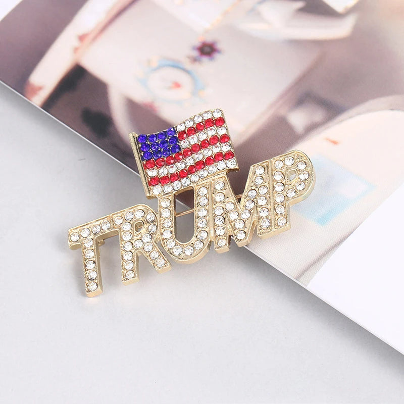 Crystal Trump Brooch with USA Flag - 2024 Presidential Election Souvenir Pin