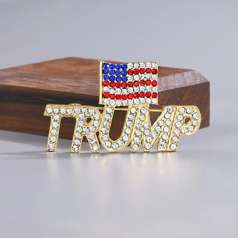 Crystal Trump Brooch with USA Flag - 2024 Presidential Election Souvenir Pin