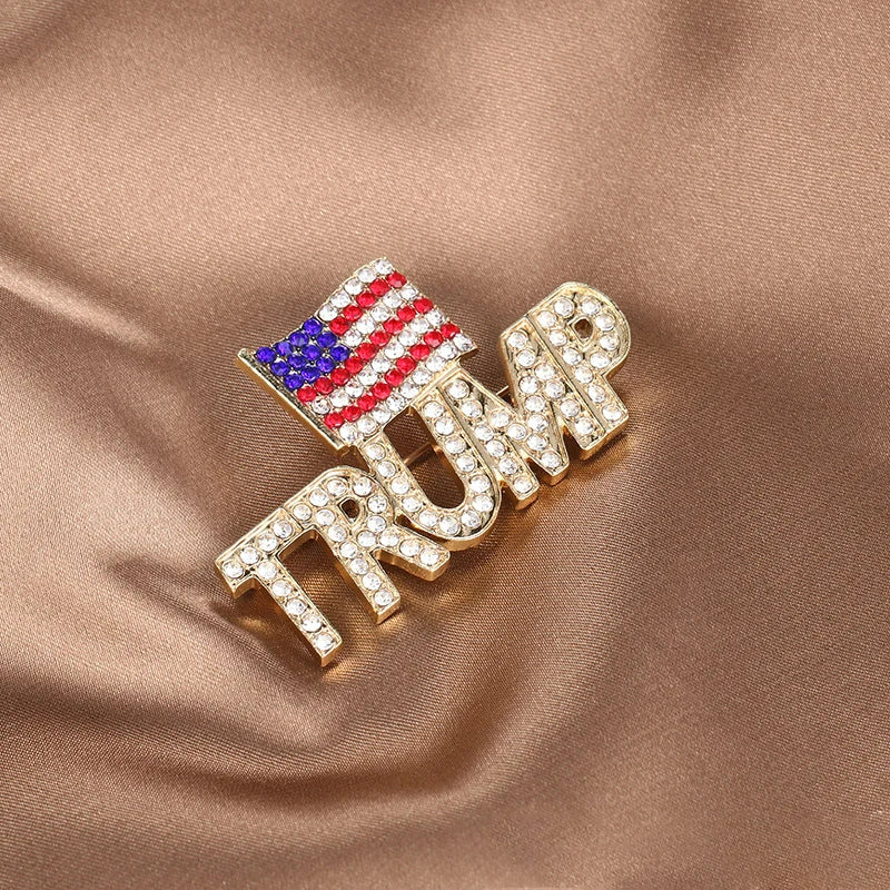 Crystal Trump Brooch with USA Flag - 2024 Presidential Election Souvenir Pin