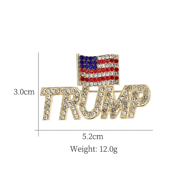 Crystal Trump Brooch with USA Flag - 2024 Presidential Election Souvenir Pin